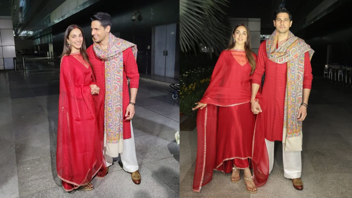 Sidharth Malhotra, Kiara Advani Arrive In Delhi, Newlyweds Twin In Traditional Red Outfits